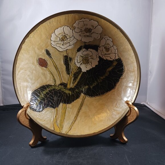 Vintage India Brass Enameled Trinket Bowl 6" diameter - Picture 2 of 8